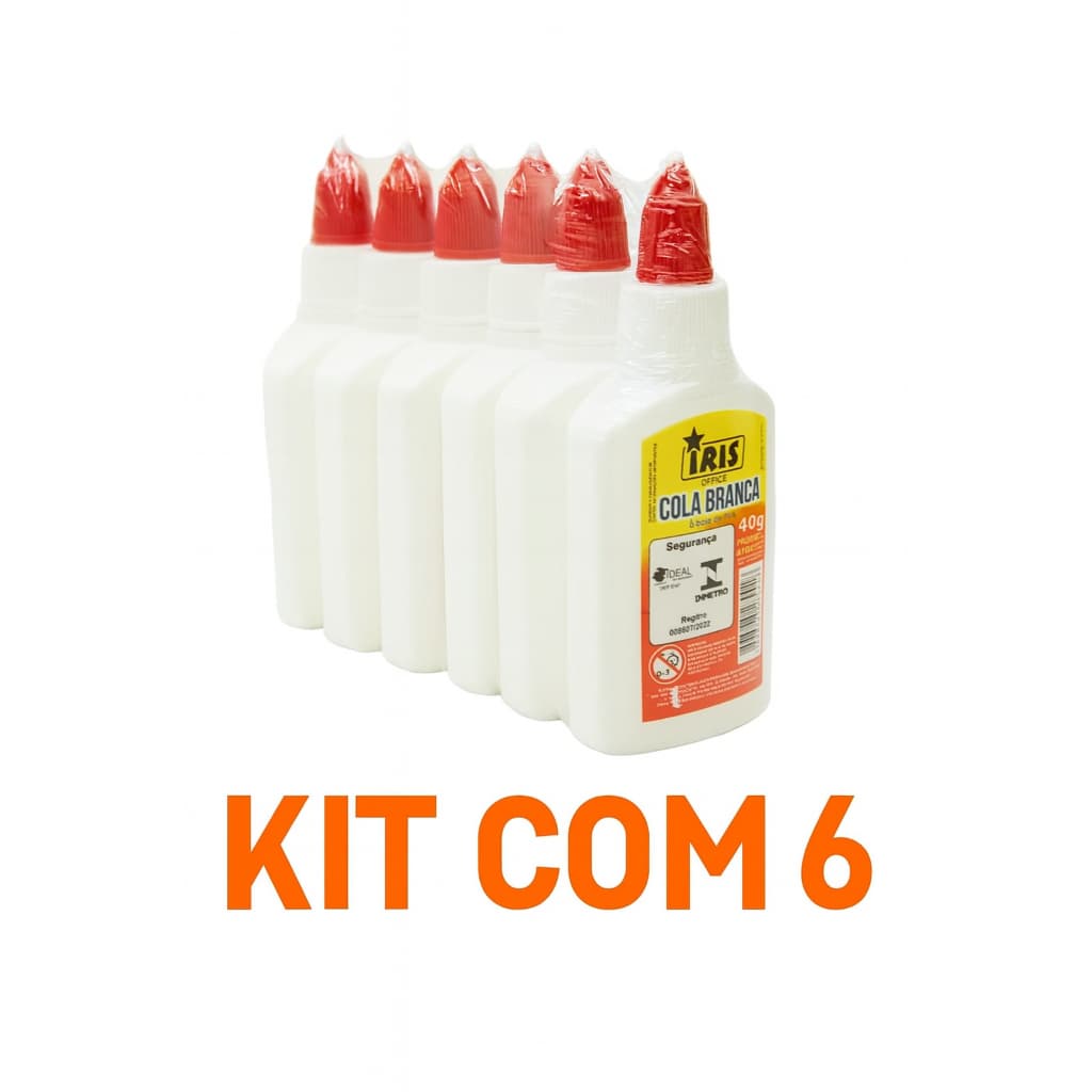 kit com 6 Colas Branca Íris Office 40g – À Base de PVA | Não Tóxica | Uso Escolar e Escritório