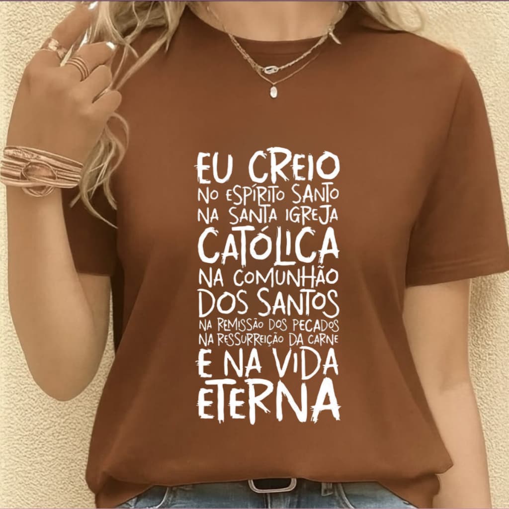 Camiseta Unissex Oração Creio 100%  Algodão Moda Catolica Conforto Premium Frase Religiosa