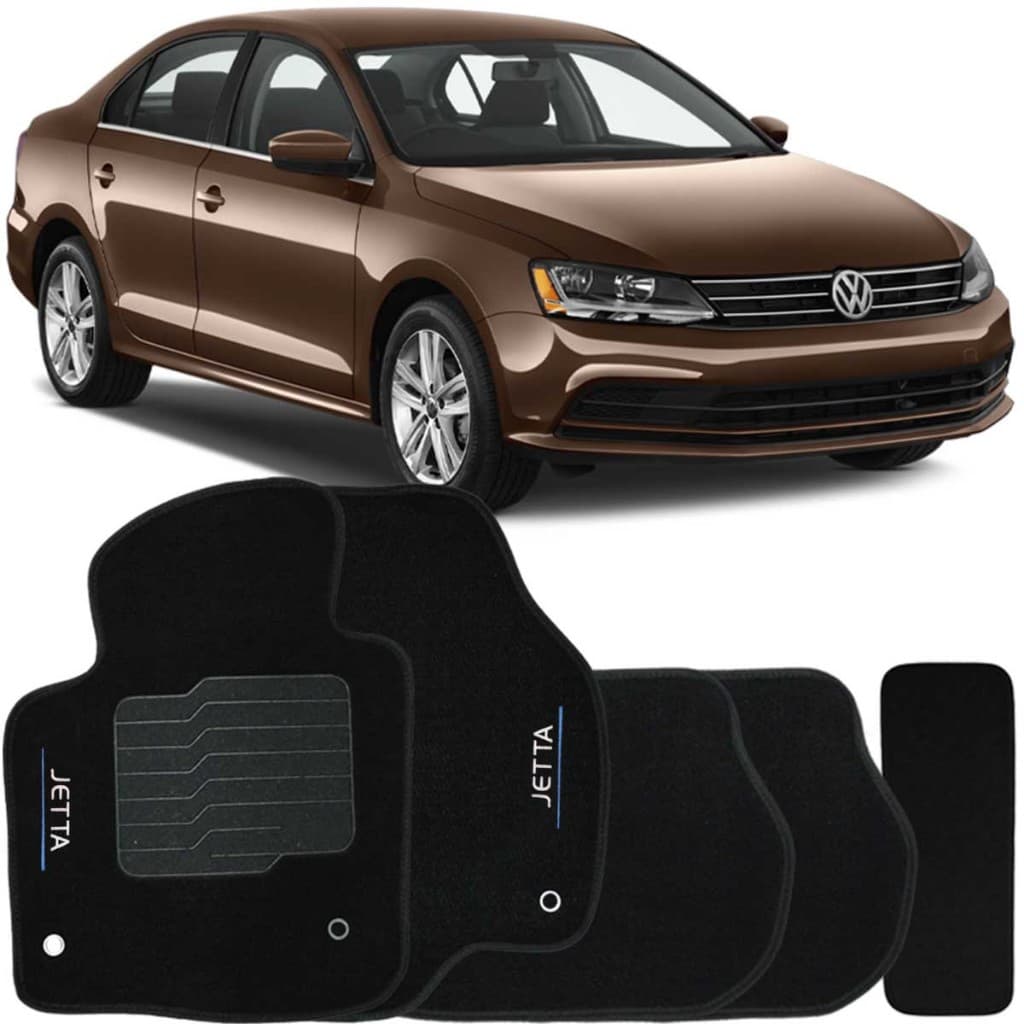 Tapete Carpete Jetta 2011 à 2018 Preto Logo Bordado Jogo 5 Peças Personalizado Automotivo