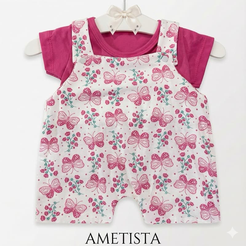 Conjunto Bebê 3 a 6 Meses Jardineira + Blusa Algodão Roupinha Infantil Menina Verão Fresquinho
