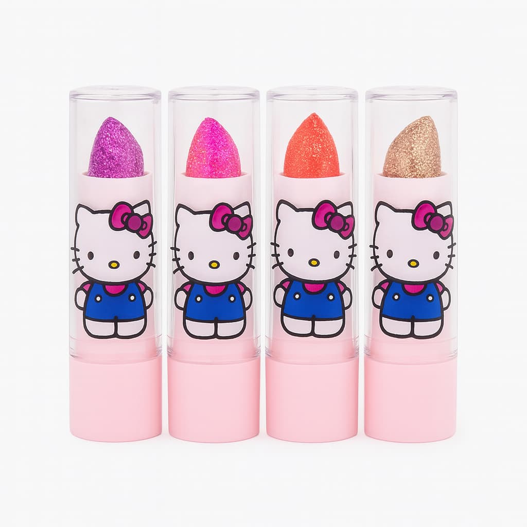 Kit Batom Infantil Com Glitter Hello Kitty Brilho Colorido Menina