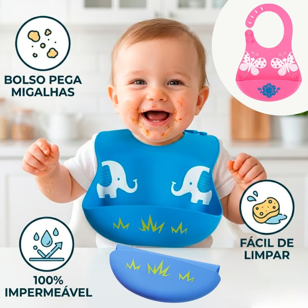 Babador Infantil Cata Migalha Impermeável ROSA ou AZUL