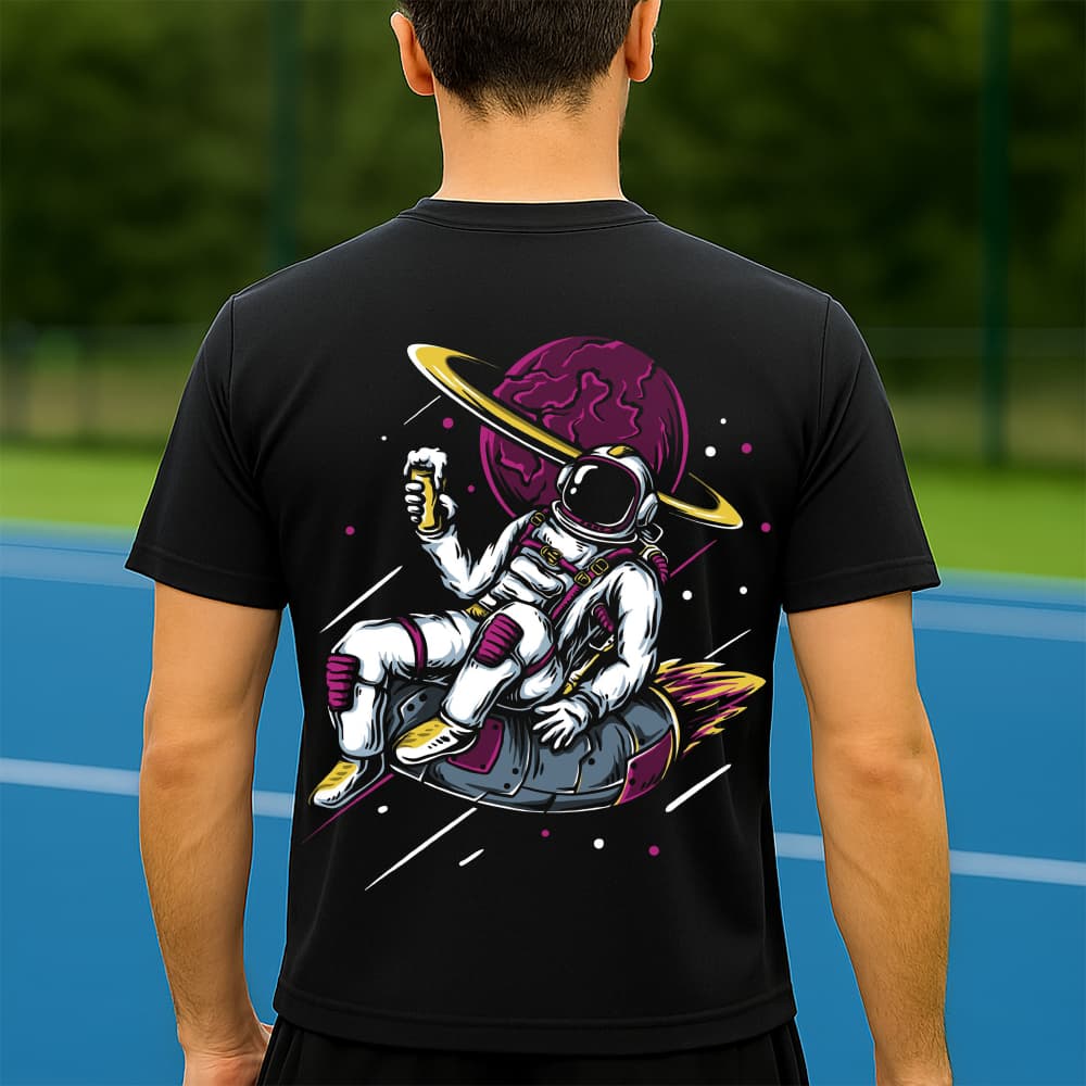 Camiseta Dry Fit Masculina Estampada Astronauta em Saturno P ao GG Leve Respirável Academia Treino