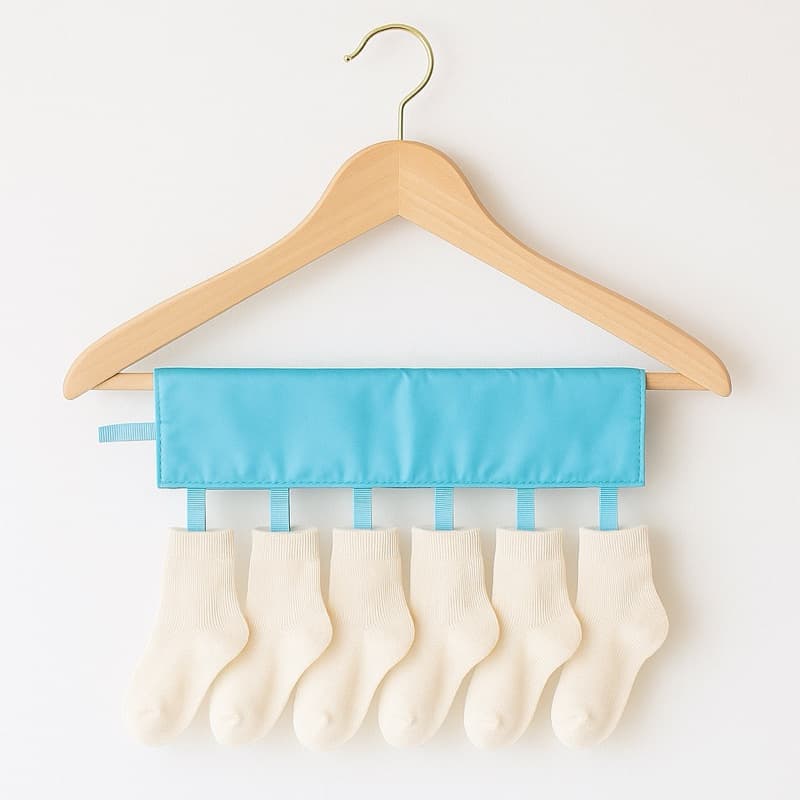 Varal de Pendurar com Velcro e 6 Prendedores Plástico Poliéster Ideal para Meias e Roupas 34x10,5cm