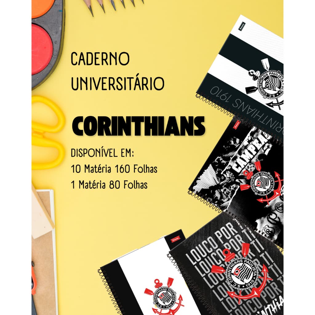 CADERNO UNIVERSITÁRIO FORONI CORINTHIANS-Escolha a Estampa