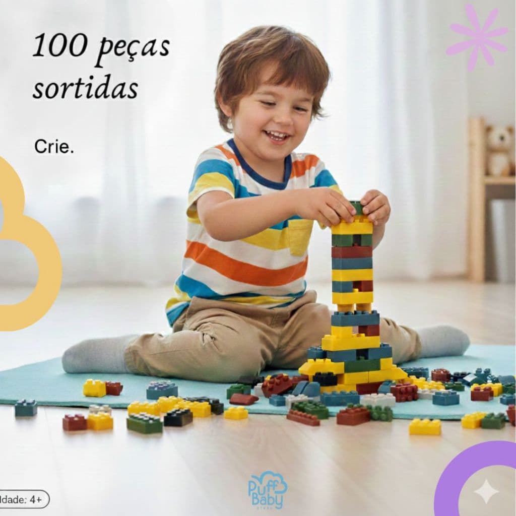 Blocos de montar 100 peças sortidas carro boneco coloridas variados