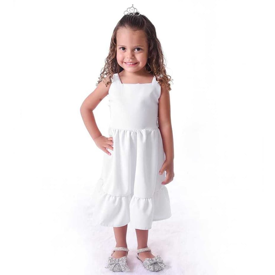 Vestido Infantil Branco Para Batizado Tamanho 2 4 6 8 e 10 Vestido Estiloso Casual Moderno