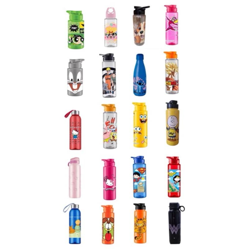 Garrafa de Água Squeeze Personagem Stitch Bob Esponja Hello Kitty Garfield Naruto Super Man Mulher Maravilha