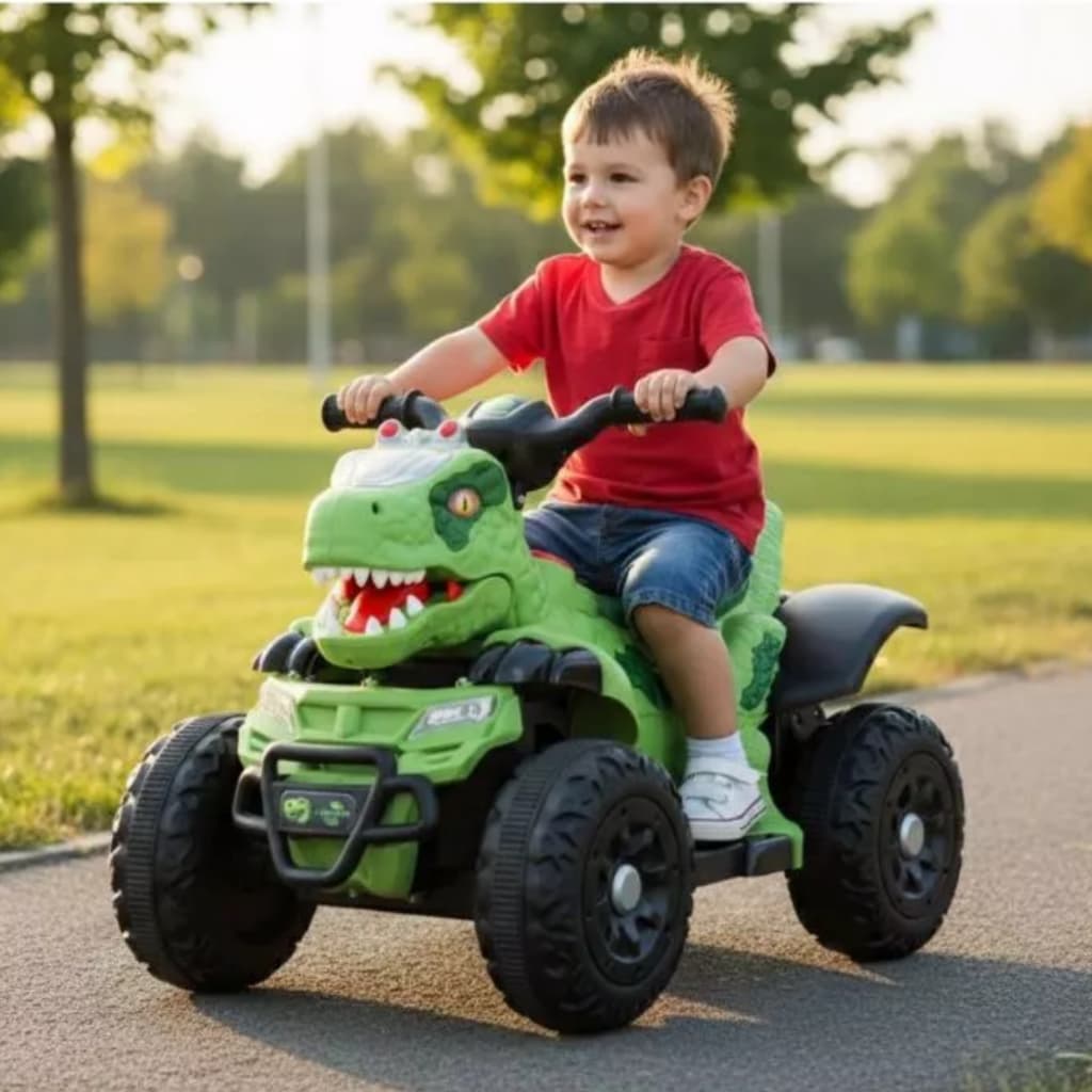 Quadriciclo Infantil Dinossauro Rex Verde Elétrico 6V com Luzes LED Aventura Realista para Crianças