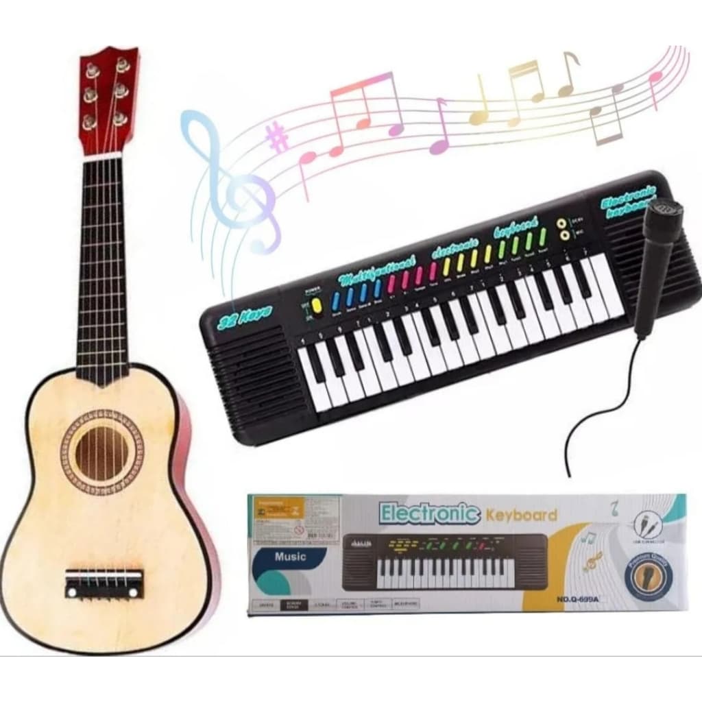 Kit Musical Infantil - Violão + Teclado Com Microfone