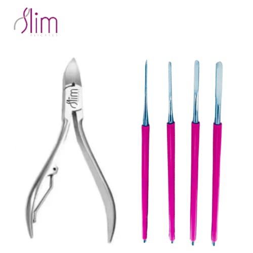 Alicate de Corte Unha Curvo Profissional + Kit Slim Desencrevador Silicone (206,208,209,214)