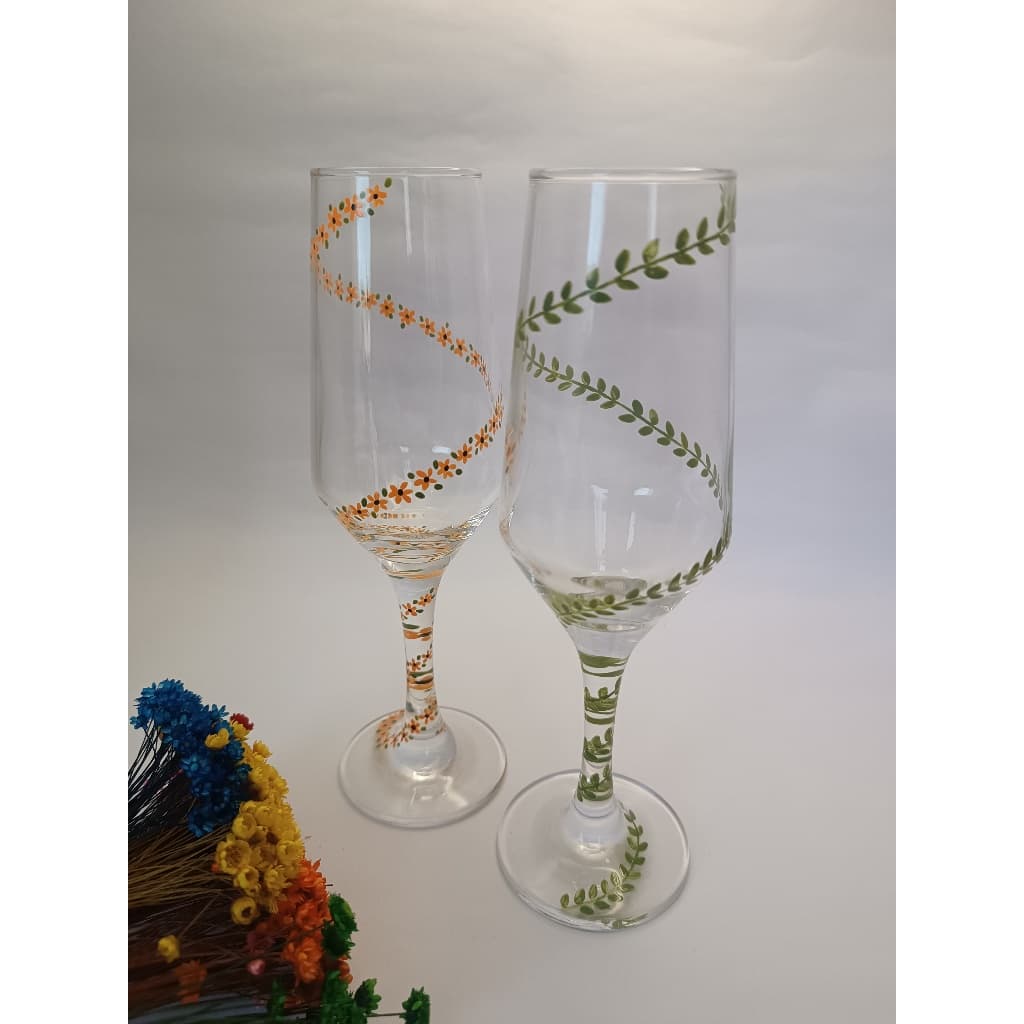 Duas taças de vidro para espumante personalizada/pintada à mão - Vidro