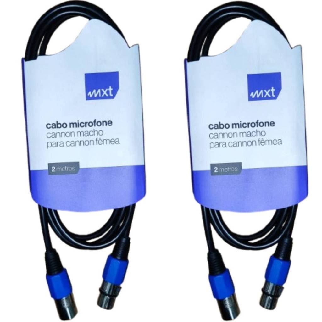 kit 2 Cabos Microfone Dmx Xlr Canon Balanceado Macho X Femea 2mts