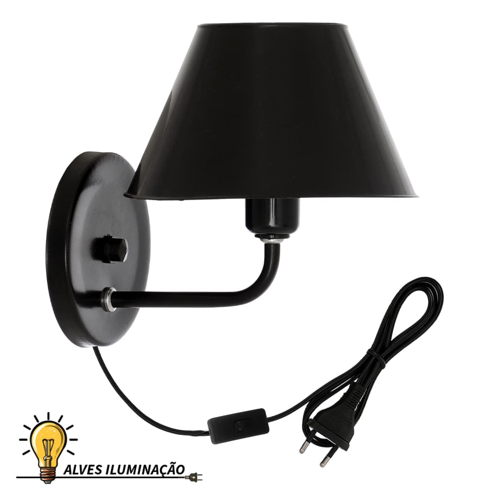 Arandela Classica para Quarto Sala com Cordão de Abajur para 1 Lâmpada Soquete E27 Bivolt Completa