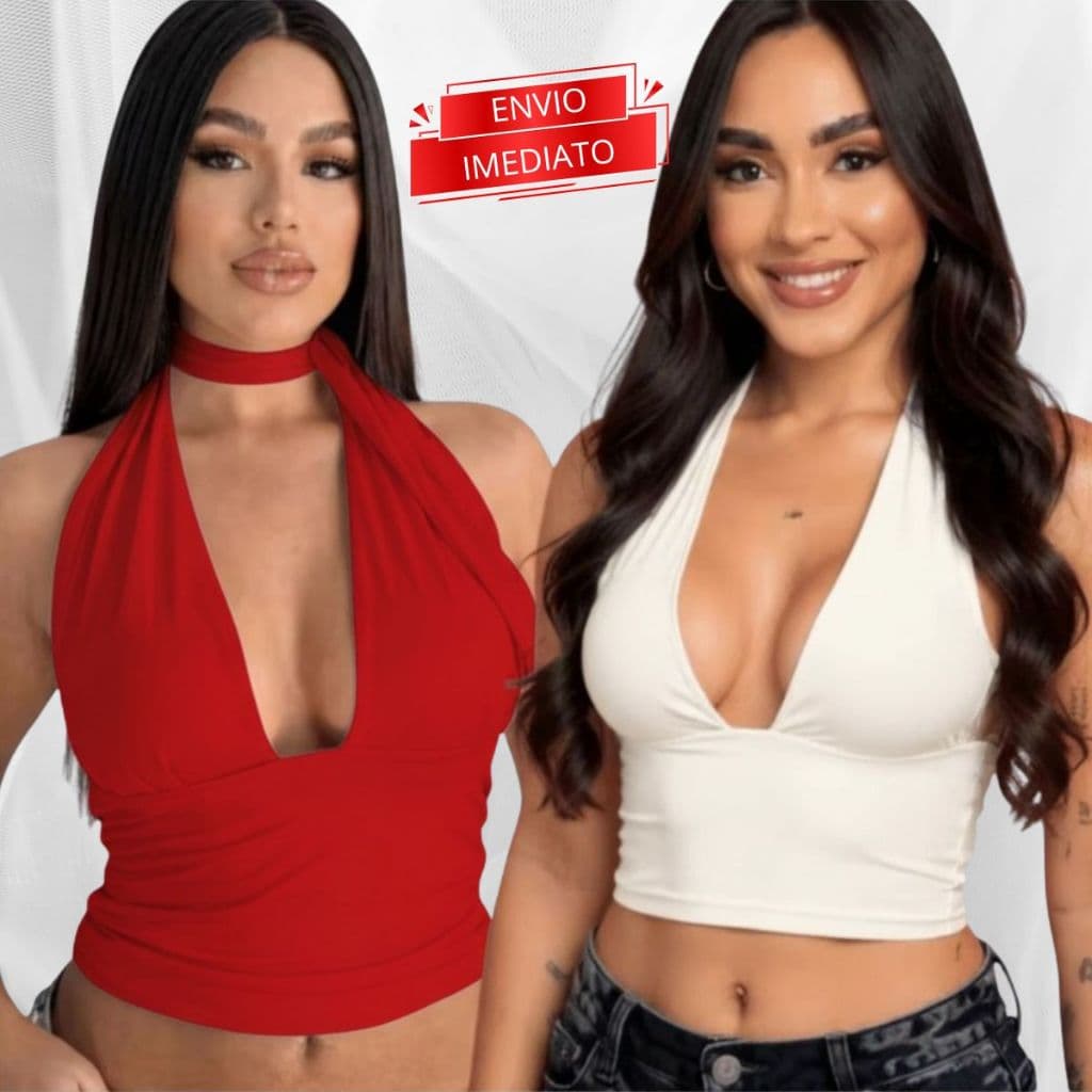 Top Cropped Com Amarraçao Multiformas Festa Moda Gringa Decotado Suplex Premium Carnaval
