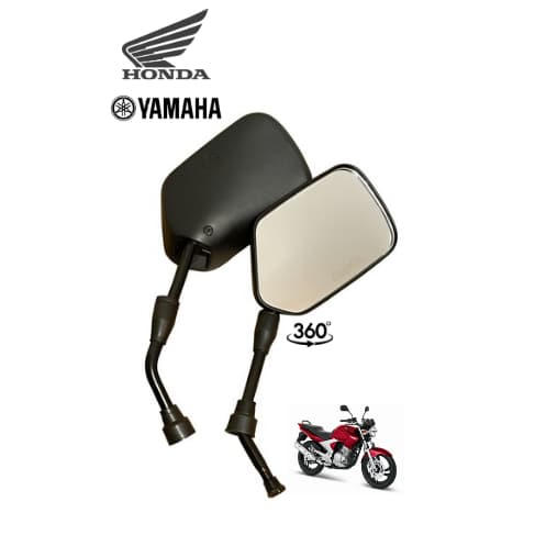 Par Retrovisor Universal Moto Rosca Honda Fixo Haste Curta CG Titan 125/150/160, Fan, Start. Biz 125, Bros 150/160, XRE