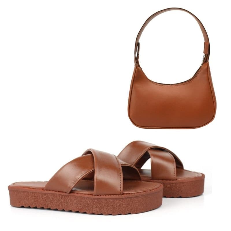 Kit Sandália + Bolsa De Ombro Pequena Confortável Leve Macia Combo