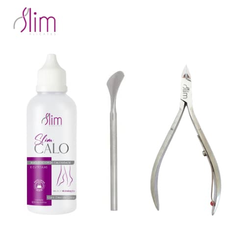 Kit Espátula Bisturi 222 Slim para Calosidade + Amaciante de Calos Slim + Alicate de Cuticula