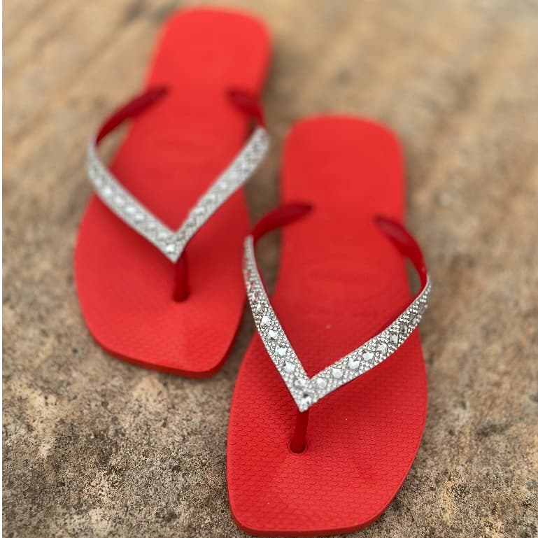 Chinelo De Brilho Feminina Flat Com Strass Natal Lançamento 2024