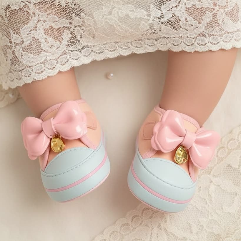 Tênis Infantil Menina Enfeite Laço Pingente Recém Nascido Delicado Verniz Sapatinho Casual Bebê