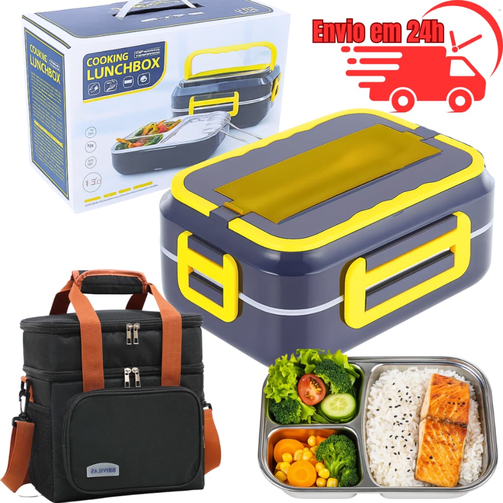 Marmita Eletrica Em Inox 1.5L 3p 40W Bivolt C/ Bolsa Termica Luxo 12v 24v 110v 220v