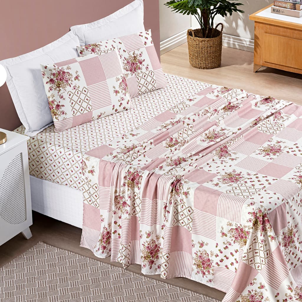 Jogo de Cama Lençol 4 peças Bouti Estampado Tamanhos variados.Envio Imediato