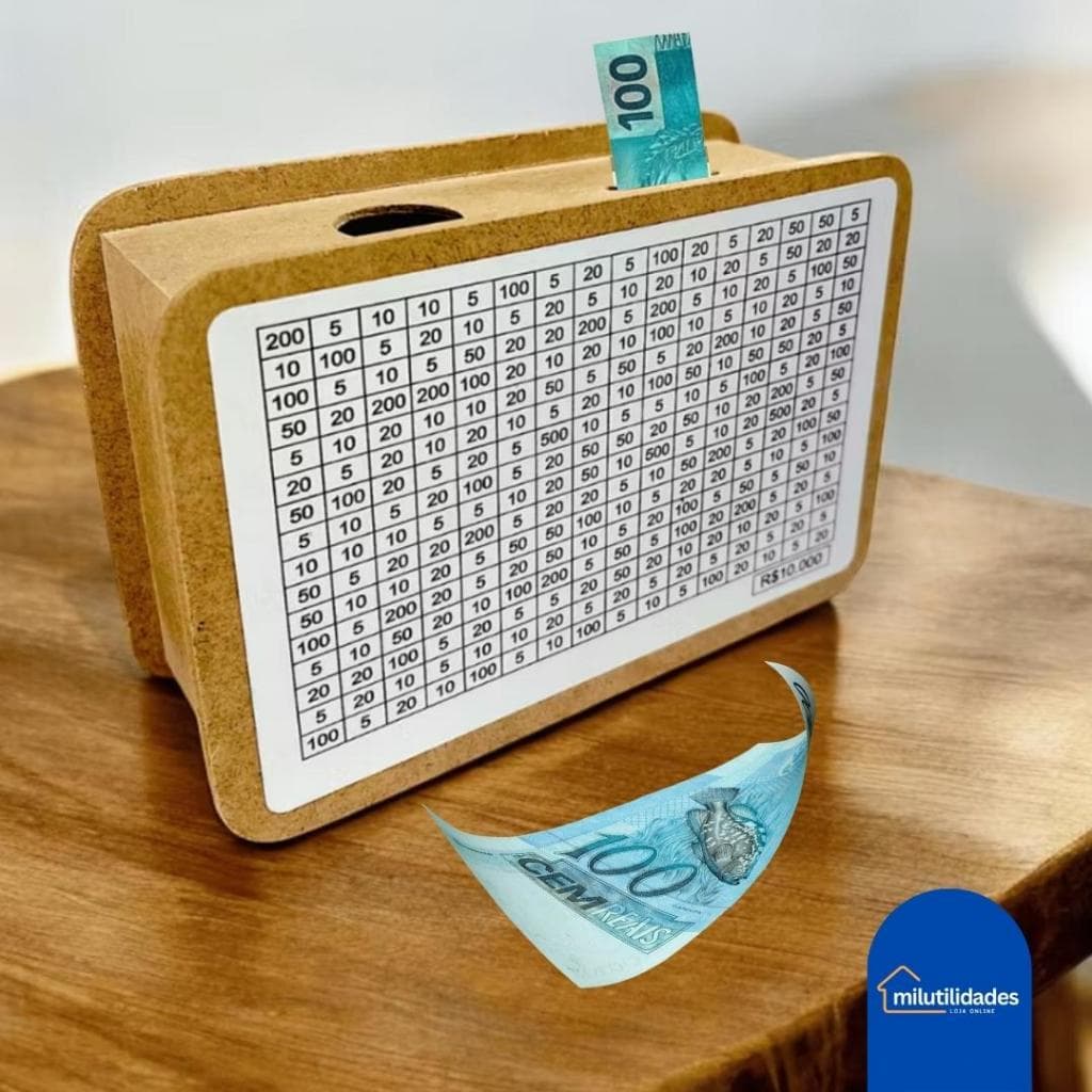 Cofre Desafio MDF Caixa Dinheiro Woodbox 1000 5000 10000 Metodo Japones Economizar Guardar Dinheiro