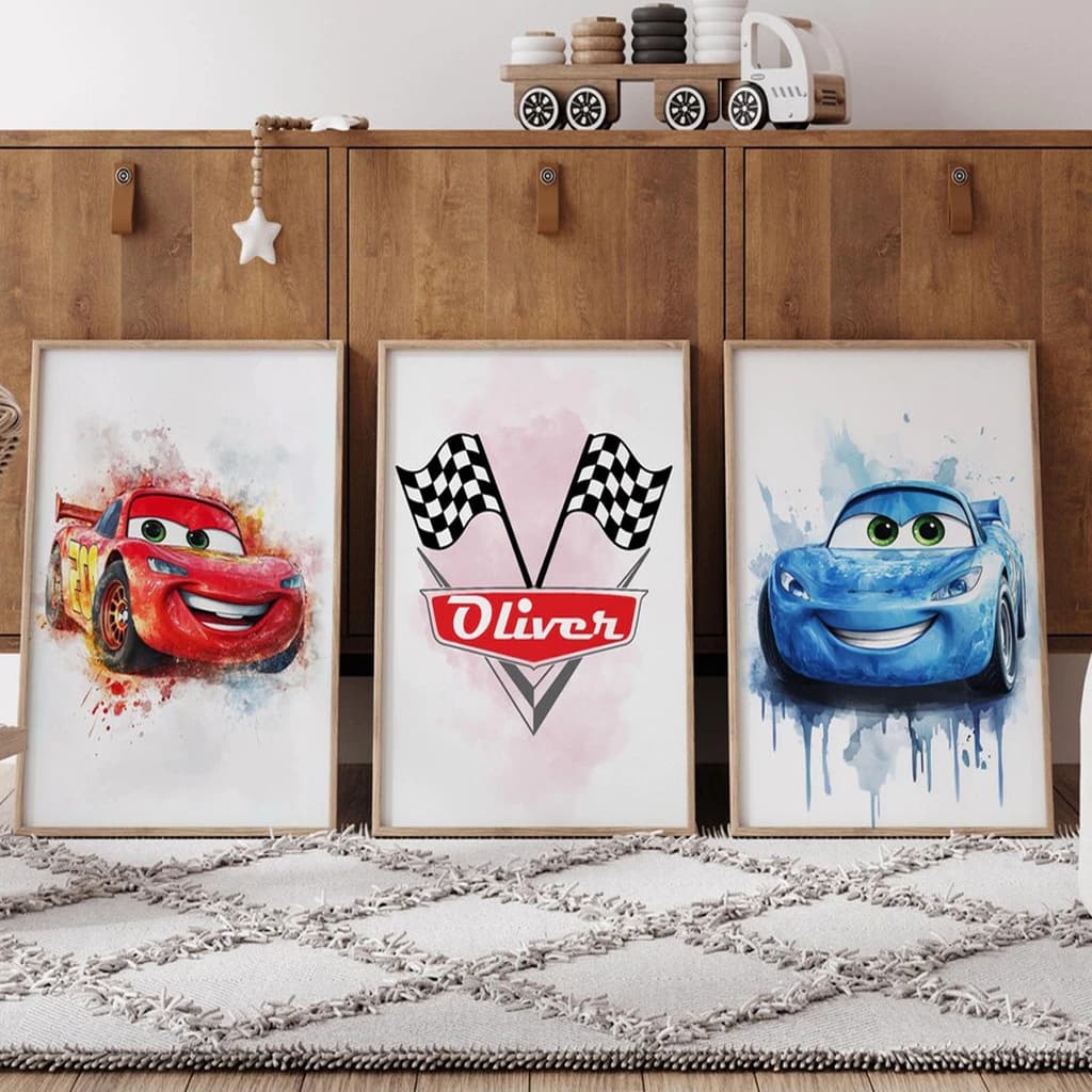 Quadro Decorativo Carros Relâmpago McQueen Personalizado com Nome