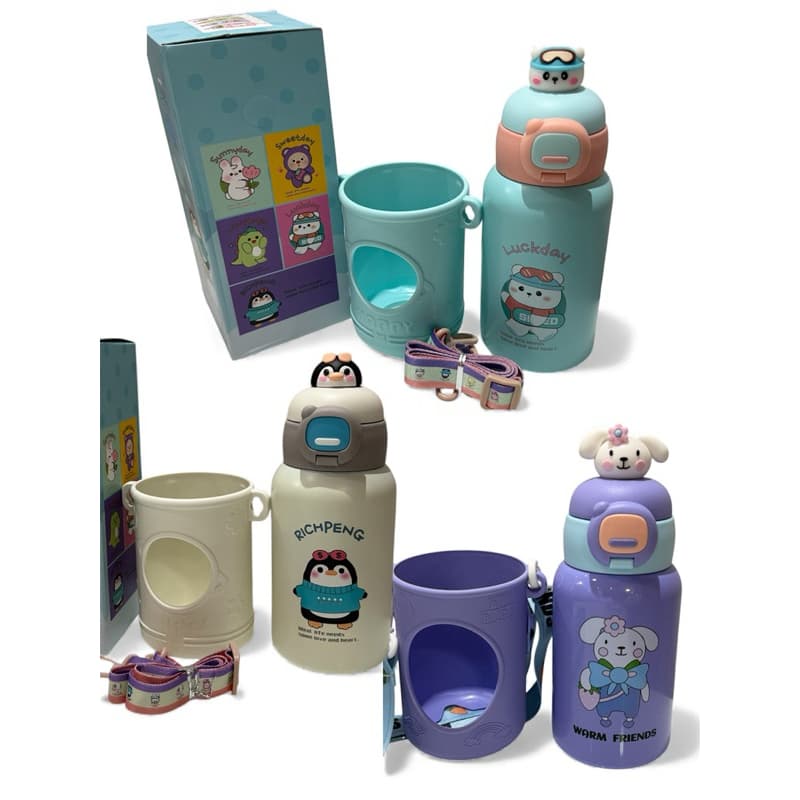 Garrafa Térmica Infantil Fofa - 480ml / Garrafa térmica com alça / Garrafinha térmica para crianças