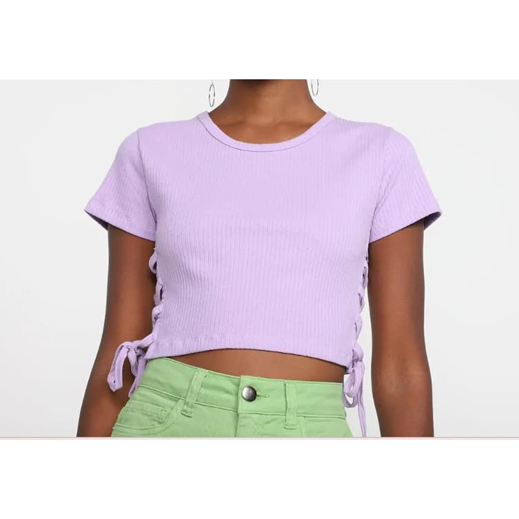 Blusa Cropped Canelada Amarração lateral