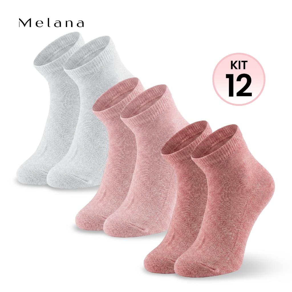 Melana KIT até 12 PARES DE MEIA SOQUETE FEMININA - Modelos Variados 35 ao 40 DIVERSAS CORES