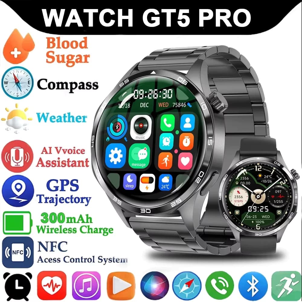 relógio inteligente GT5 PRO chamada Bluetooth função de monitoramento frequência cardíaca