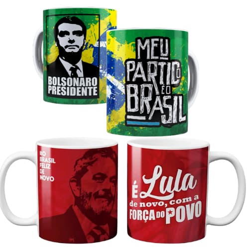 Caneca Presidente Porcelana Lula PT Bolsonaro esquerda direita 325ml
