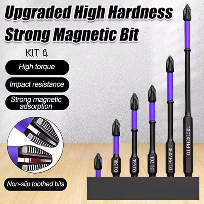 Bits Magnético Ponteira Philips Parafusadeira Ph2 Jogo 6 Pcs Imantado Antiderrapante Com Imã Sextavado