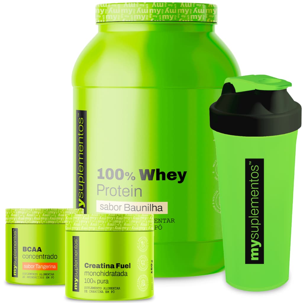 100% Whey Protein + Creatina Fuel 100% Pura + BCAA Concentrado + Coqueteleira - My Suplementos