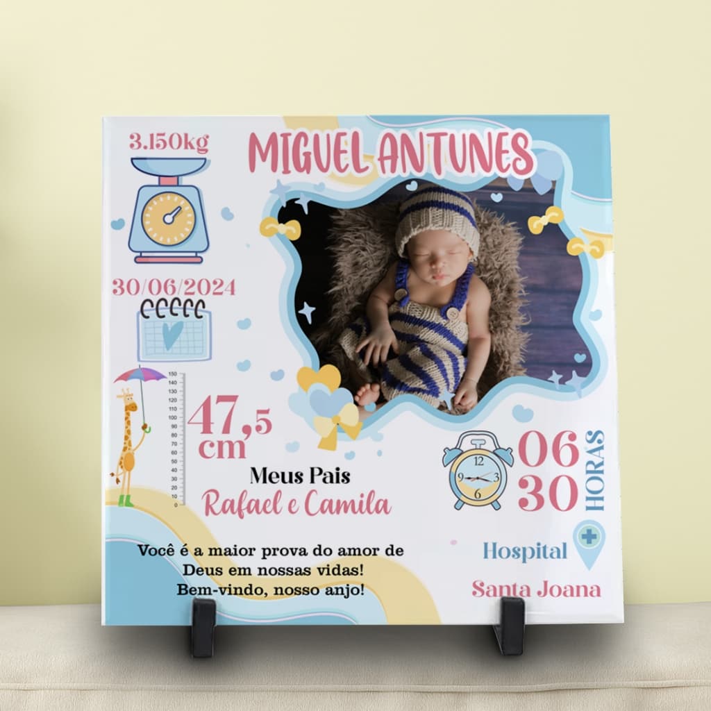 Azulejo personalizado tam 20x20 | nascimento bebê MENINO E MENINA + SUPORTE
