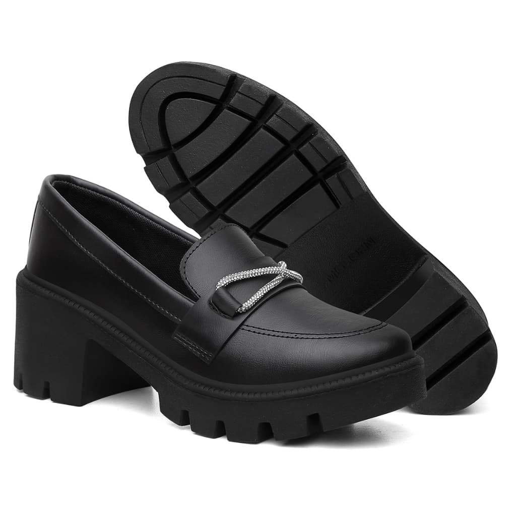 Mocassim Oxford Sola Com salto Com detalhes em brilhos