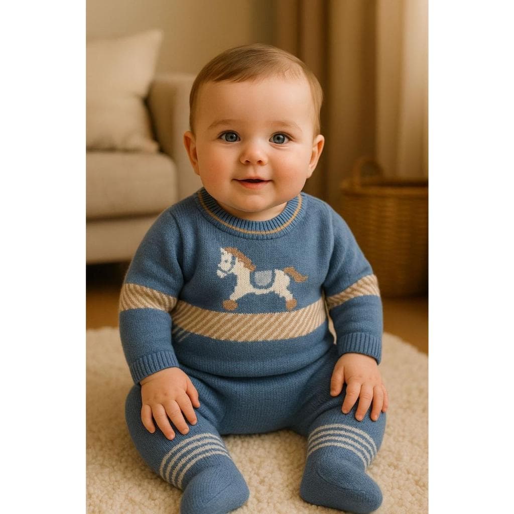 Macacão Azul Infantil Tricô Toque Cashmere Saída Maternidade