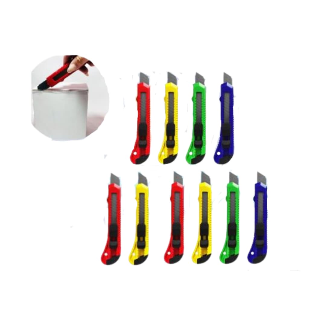 Estilete 18mm com Trava Lâmina, Colorido, Cortar, Papelaria, Trabalho, Lamina