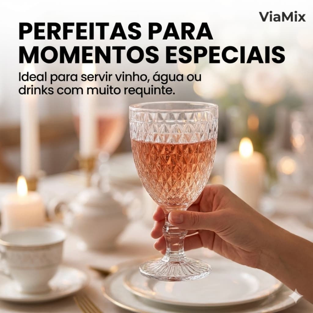 Conjunto 2 Taças Vinho Água Bico de Abacaxi Vidro 230ml Wellmix Elegante - ViaMix