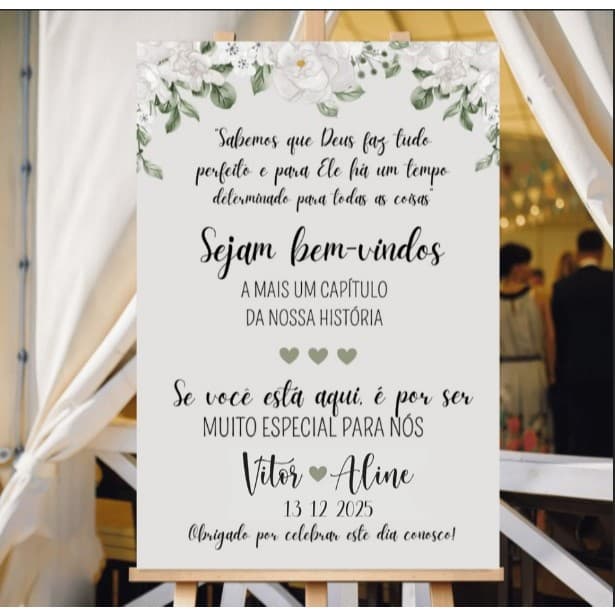 Quadro Decorativo Placa Decorativa Bem-Vindo Entrada Casamento Folhagem Branca MDF
