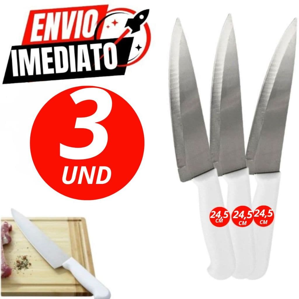Jogo 3 Facas 24.5Cm Inox Casa Cozinha Restaurante Açougue Churrascaria Premium