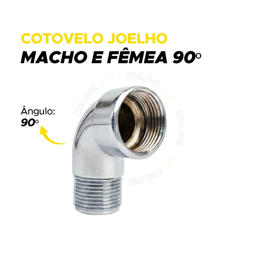 Cotovelo Curva Joelho 90º Rosca Macho Fêmea Metal Cromado