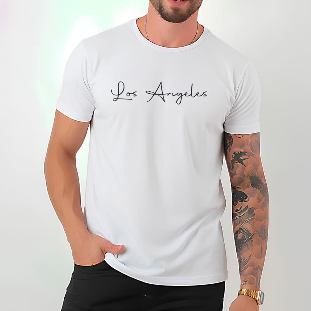 Camiseta Masculina 100% Algodão Los Angeles Escrita Minimalista Camisa Moda Casual Dia Dia Trabalho