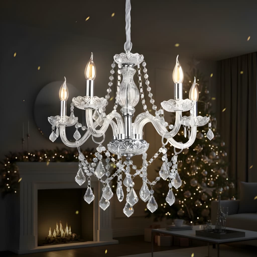 Lustre Sala de Jantar Candelabro de Cristal Legítimo 5 braços E14 Bivolt Decorativa Para Sala