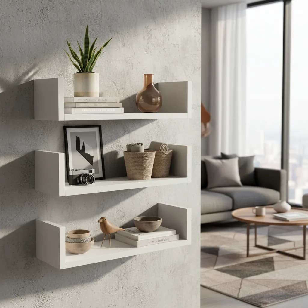 Kit 3 Prateleiras U MDF 50cm Organizador Livros Fotos Decoração Quarto Cozinha Banheiro Madeira Casa