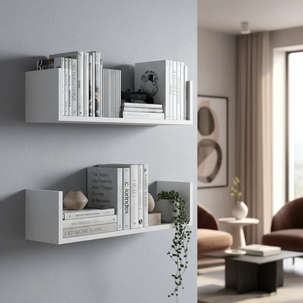 Kit 2 Prateleiras U MDF 50cm Decoração Quarto Sala Cozinha Banheiro Escritório Madeira Livros Fotos