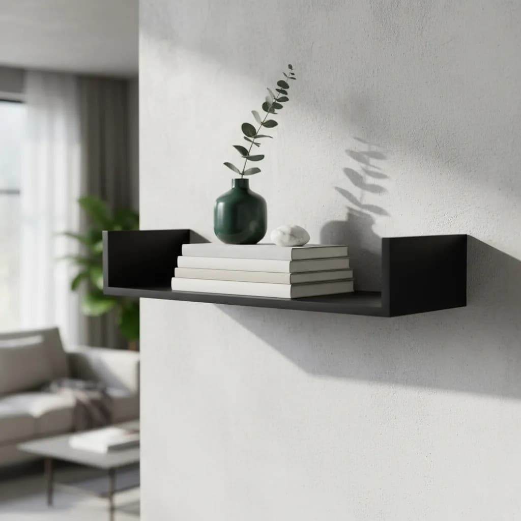 Prateleira MDF U 60x20cm Decoração Livro Quarto Casa Banheiro Cozinha Madeira Organização Escritório