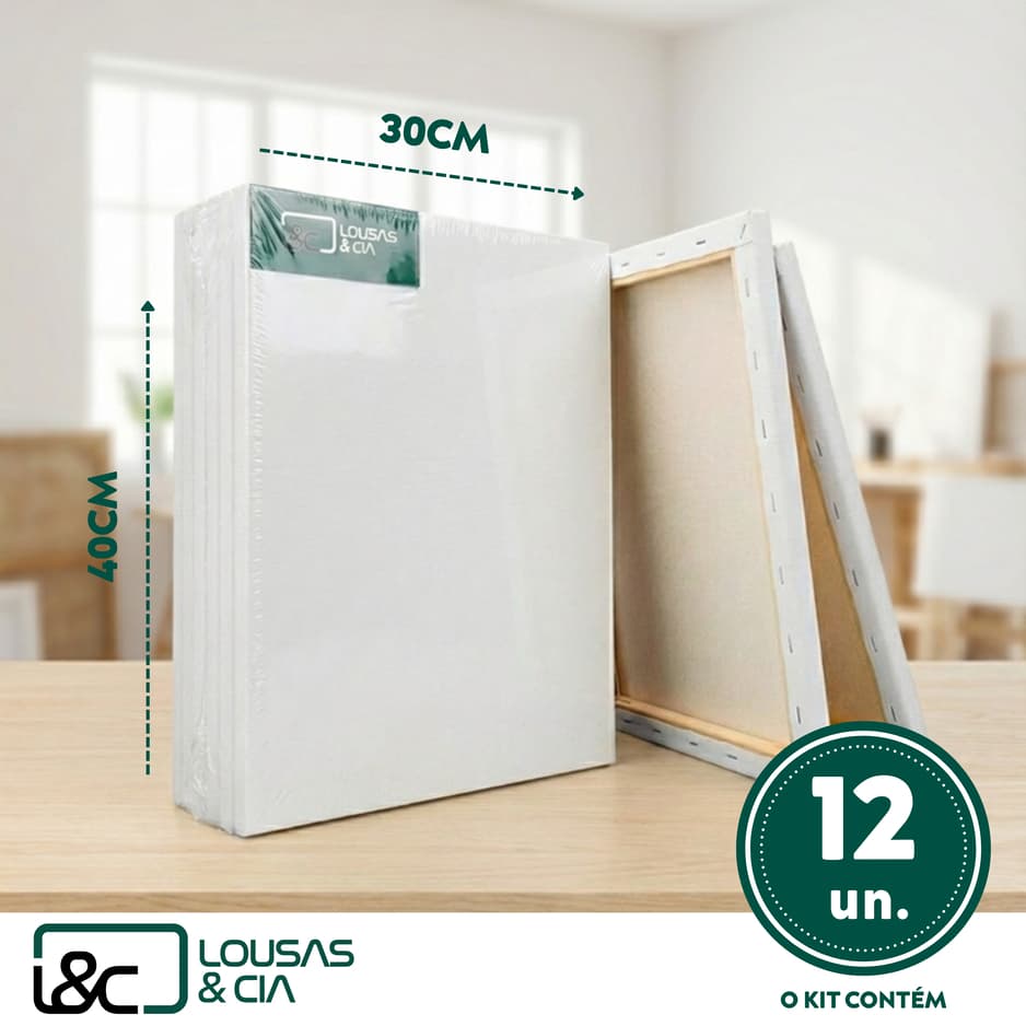 Kit 12 Telas de Pintura Escolar 30x40cm Chassi Madeira Souza