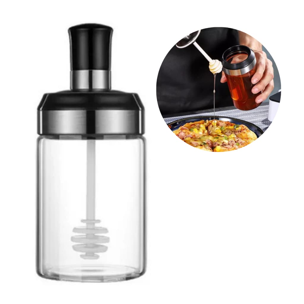 Meleira de Vidro Com Tampa E Pegador Pote de Vidro Mel 260ml